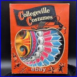VTG Collegeville Indian Halloween Costume Mask Chief Head Child Sz M 8-10 Box