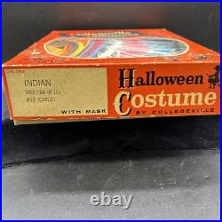 VTG Collegeville Indian Halloween Costume Mask Chief Head Child Sz M 8-10 Box