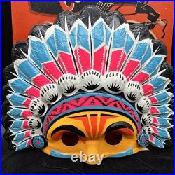 VTG Collegeville Indian Halloween Costume Mask Chief Head Child Sz M 8-10 Box