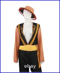 Vintage 1930 Adult Halloween Flamenco Costume with Bolero Bottoms & Hat Size XL