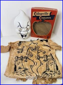 Vintage 1950s Halloween mask GHOST Costume In box Collegeville AS-IS READ