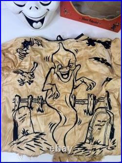 Vintage 1950s Halloween mask GHOST Costume In box Collegeville AS-IS READ
