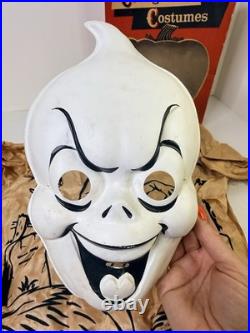 Vintage 1950s Halloween mask GHOST Costume In box Collegeville AS-IS READ