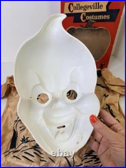 Vintage 1950s Halloween mask GHOST Costume In box Collegeville AS-IS READ