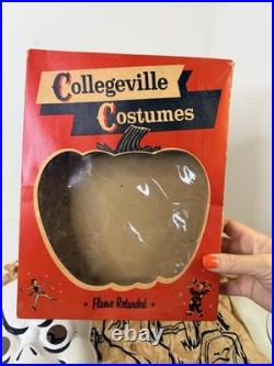 Vintage 1950s Halloween mask GHOST Costume In box Collegeville AS-IS READ