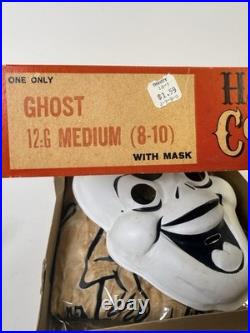 Vintage 1950s Halloween mask GHOST Costume In box Collegeville AS-IS READ