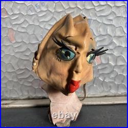 Vintage 1950s Latex pretty Woman Mask Headpiece Eyelashes Hat Halloween