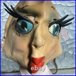 Vintage 1950s Latex pretty Woman Mask Headpiece Eyelashes Hat Halloween