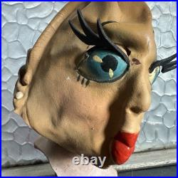 Vintage 1950s Latex pretty Woman Mask Headpiece Eyelashes Hat Halloween
