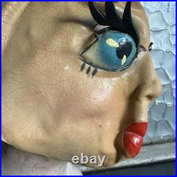 Vintage 1950s Latex pretty Woman Mask Headpiece Eyelashes Hat Halloween