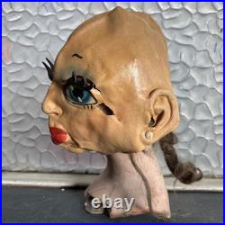 Vintage 1950s Latex pretty Woman Mask Headpiece Eyelashes Hat Halloween