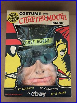 Vintage 1960's SECRET AGENT Ben Cooper Halloween Costume Mask w Box CHATTERMOUTH