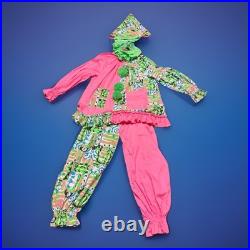 Vintage 4pc Handmade Clown Jester Costume Bright Neon Pink Green Black light