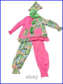 Vintage 4pc Handmade Clown Jester Costume Bright Neon Pink Green Black light