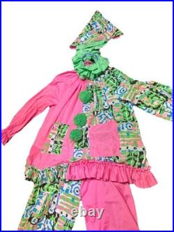 Vintage 4pc Handmade Clown Jester Costume Bright Neon Pink Green Black light