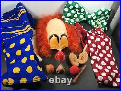 Vintage 60s 70s Clown Costume Lot (x10) Mask Pants Nose Ear Cigar Tie bowtie