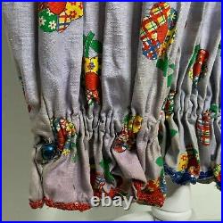 Vintage 60s Handmade Adult Clown Costume Floral Denim Collar Pockets Bells