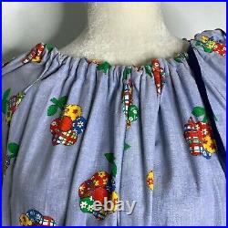 Vintage 60s Handmade Adult Clown Costume Floral Denim Collar Pockets Bells