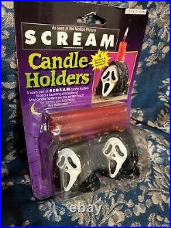 Vintage 90s SCREAM Movie GHOSTFACE Candle Holders & Doorcover! Halloween Decor