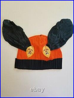 Vintage Dennison Crepe Paper Hat, Orange Leaf Face, Great Condition