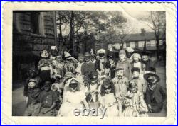 Vintage Halloween Kidsc1940 Snapshot PhotoWitchDevilMasksCostumes + 16 X 20