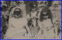 Vintage Halloween Kidsc1940 Snapshot PhotoWitchDevilMasksCostumes + 16 X 20