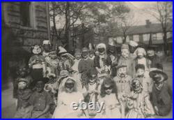 Vintage Halloween Kidsc1940 Snapshot PhotoWitchDevilMasksCostumes + 16 X 20