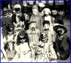 Vintage Halloween Kidsc1940 Snapshot PhotoWitchDevilMasksCostumes + 16 X 20