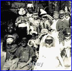 Vintage Halloween Kidsc1940 Snapshot PhotoWitchDevilMasksCostumes + 16 X 20