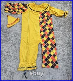 Vintage Handmade Adult Clown Jester Costume Harlequin Jumpsuit Hat Halloween