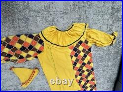 Vintage Handmade Adult Clown Jester Costume Harlequin Jumpsuit Hat Halloween