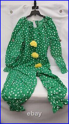 Vintage Homemade Clown Suit Adult Halloween Costume Green Polka Dot DM
