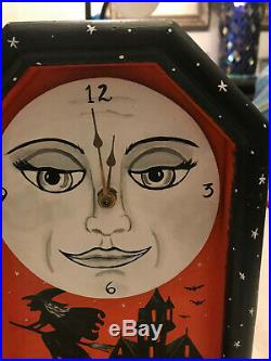 Vintage Inspired working Halloween Clock Wood Hand Painted OOAK 11