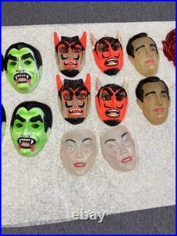 Vintage Lot of 22 Halloween Masks 1960-80s Personalities, Dracula, Devil, Geisha