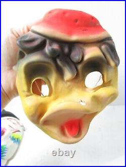 Vintage Lot of 5 Halloween Masks 1960s Skull Duck Bear Scarecrow Plastic Rubber
