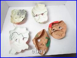 Vintage Lot of 5 Halloween Masks 1960s Skull Duck Bear Scarecrow Plastic Rubber