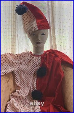 Vintage Mid Century Homemade Lg Child Or Sm Adult Halloween Clown Costume W Hat