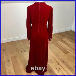 Vintage Red Velvet Long Sleeve Maxi Dress Size 6 80's Vampire Dress Costume