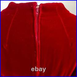 Vintage Red Velvet Long Sleeve Maxi Dress Size 6 80's Vampire Dress Costume