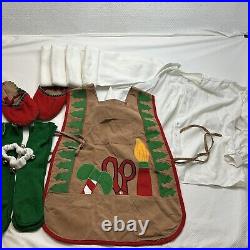 Vintage Santas Helper Elf Costume XXL White Linen Shirt Stitched Apron 7 More