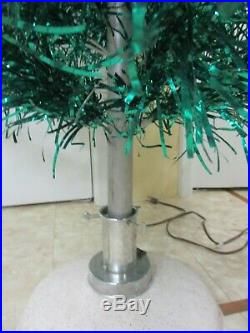 Vtg 5+ Foot Green Aluminum Metal Tinsel Christmas Tree with Rotating Musical Stand