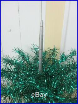Vtg 5+ Foot Green Aluminum Metal Tinsel Christmas Tree with Rotating Musical Stand