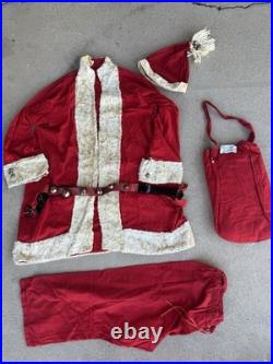 Vtg 5 Piece 1950's Handmade Santa Suit Costume Flannel One Size S/M/L Christmas