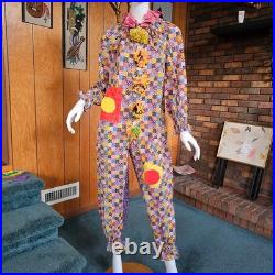 Vtg 60s Psychedelic Patchwork Hippie Clown Jumpsuit Halloween Costume XS/S/M P