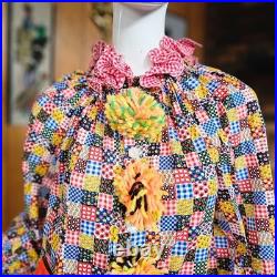 Vtg 60s Psychedelic Patchwork Hippie Clown Jumpsuit Halloween Costume XS/S/M P