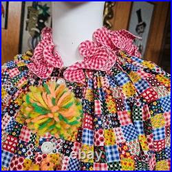 Vtg 60s Psychedelic Patchwork Hippie Clown Jumpsuit Halloween Costume XS/S/M P