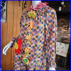 Vtg 60s Psychedelic Patchwork Hippie Clown Jumpsuit Halloween Costume XS/S/M P