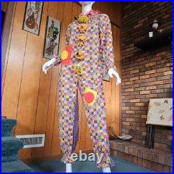 Vtg 60s Psychedelic Patchwork Hippie Clown Jumpsuit Halloween Costume XS/S/M P