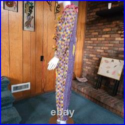Vtg 60s Psychedelic Patchwork Hippie Clown Jumpsuit Halloween Costume XS/S/M P