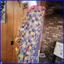 Vtg 60s Psychedelic Patchwork Hippie Clown Jumpsuit Halloween Costume XS/S/M P
